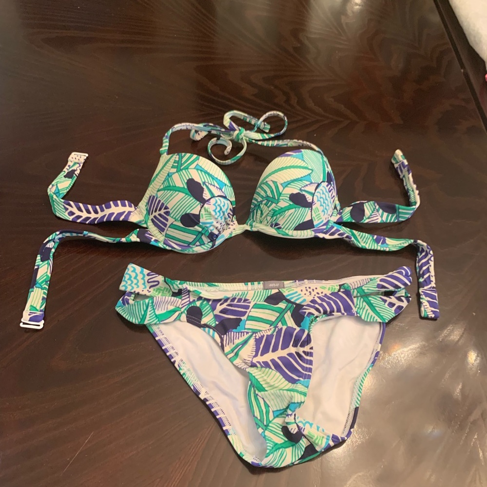 American Eagle Outfitters Tropical Print Bikini - Green and Purple